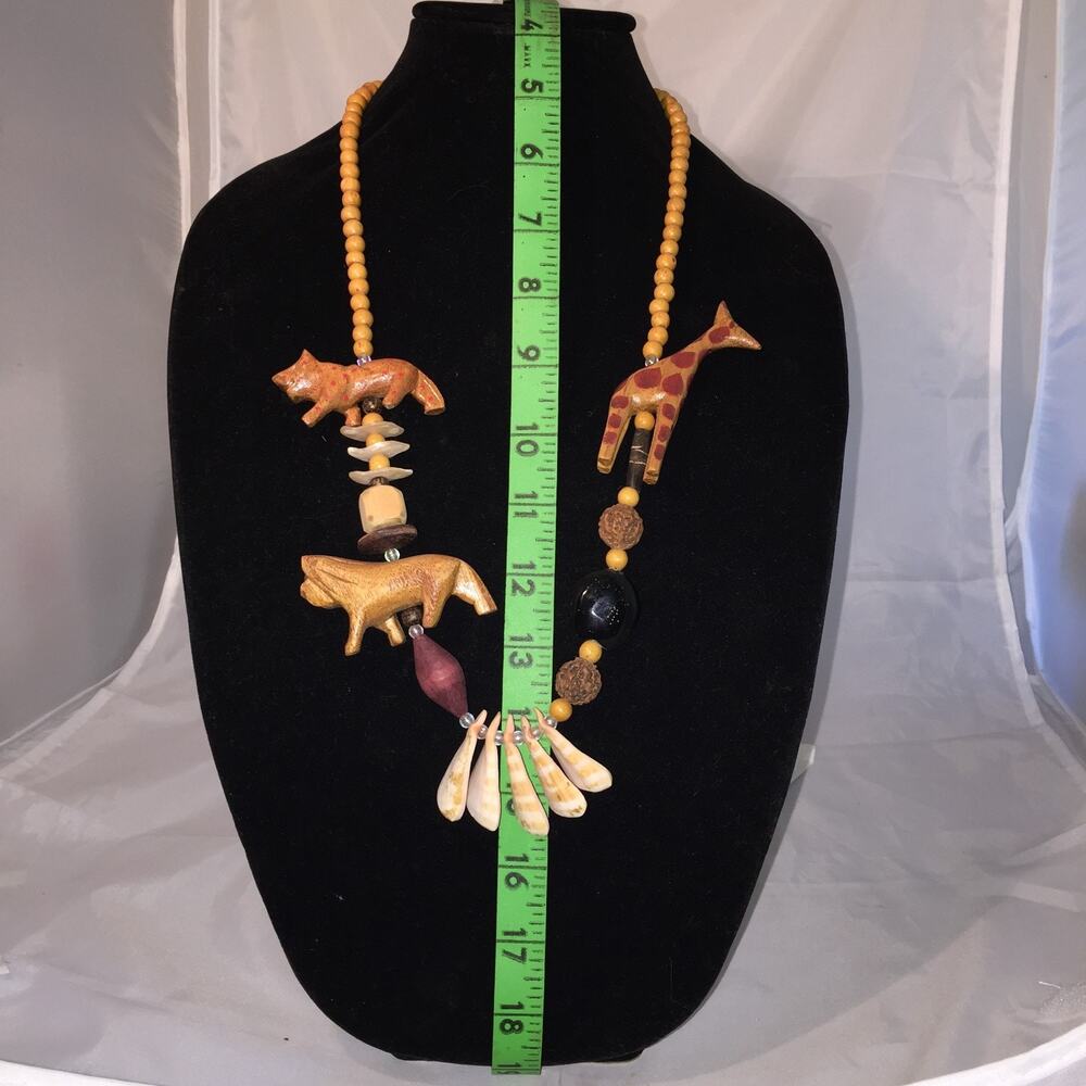 Vintage carved Safari Animals African wooden necklace